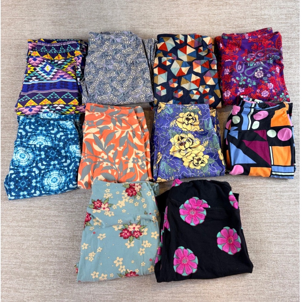 LuLaRoe Leggings Lot 10 Pair Mixed Prints Floral Geometric OS Women EUC Colorful